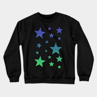 Blue Green Ombre Faux Glitter Stars Crewneck Sweatshirt